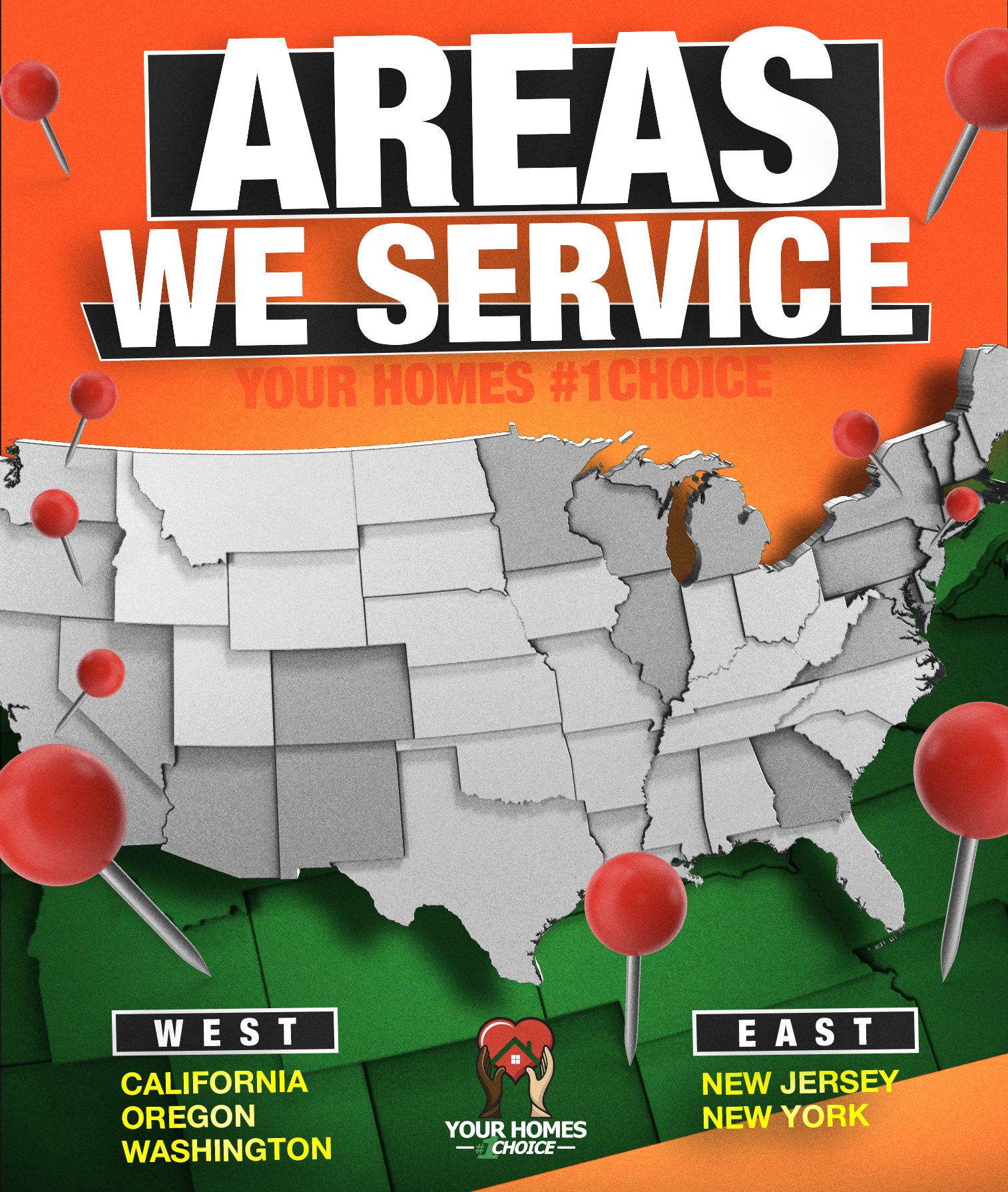 YHomes1 service areas — West and East Coast
